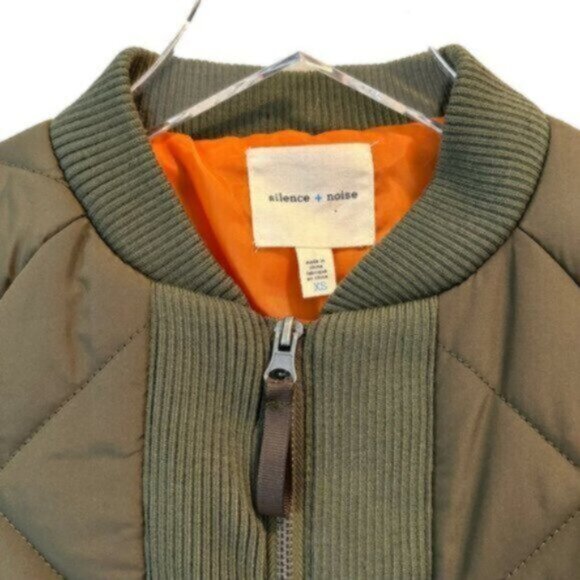 Silence + Noise | Olive Green Zip Front Quilted Bomber Jacket Size XS - Picture 2 of 7